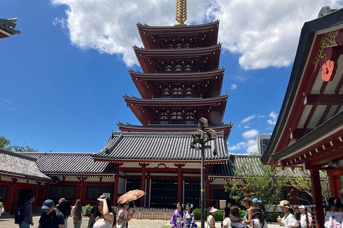 Asakusa, Tokyo: Rickshaw Experience and Highlights Walking tour - Lanterns and wooden storefronts on Nishi Sando