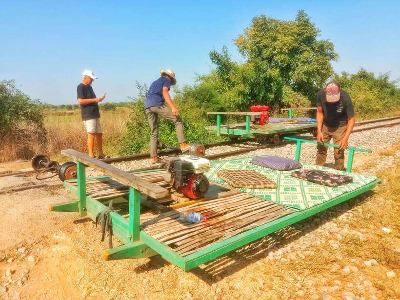 Battambang: Bamboo Train, Bat Cave, Killing Cave by Tuk Tuk - The original bamboo train at Ou Srauo Laou
