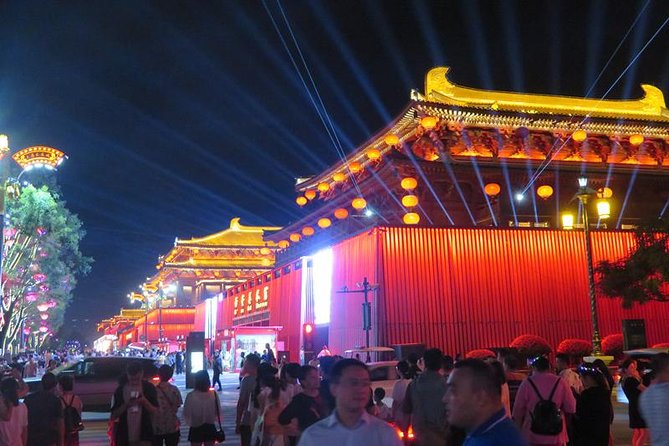 Private Xi’an Night & Food Tour by Tuk Tuk and Public Transportation - The Giant Wild Goose Pagoda after sunset